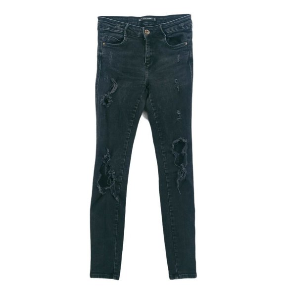 Zara Trafaluc Distressed Ripped Faded Black Jeans
